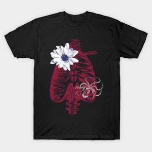 Abstract Collage Sunflower Ribcage And Octopus T-Shirt